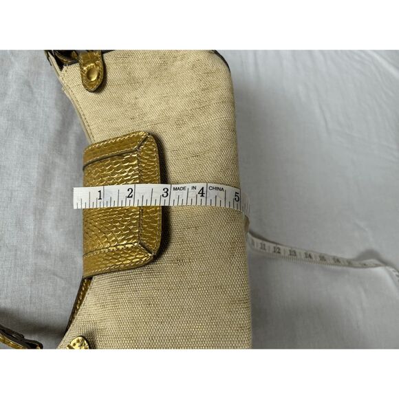 Tan & Gold Canvas Handbag/Purse, Small, Flap & Zipper Closure NWOT - Picture 6 of 7